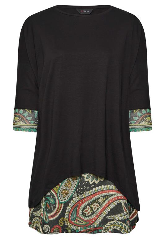 YOURS Plus Size Black Layered Paisley Print Top | Yours Clothing 6