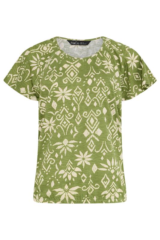 M&Co Green Aztec Print Cotton Scoop Neck Top | M&Co 5