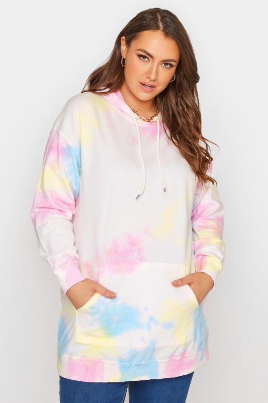  Grande Taille Curve White Tie Dye Washed Hoodie