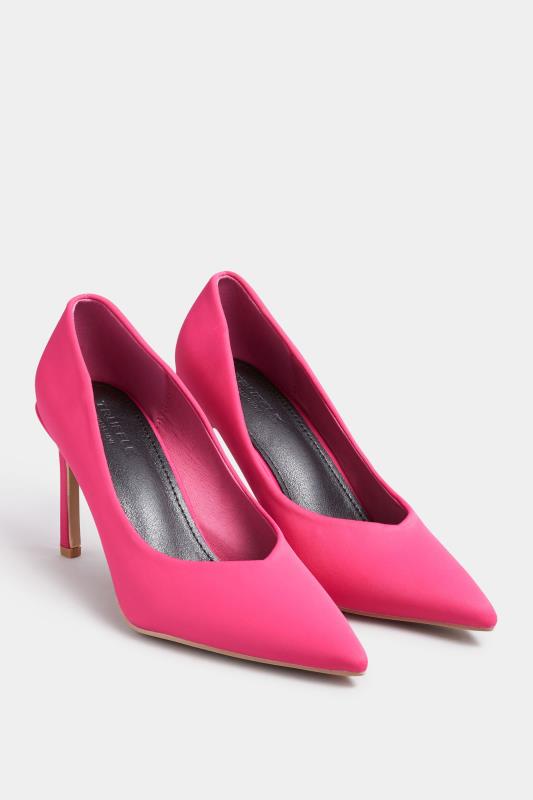 PixieGirl Hot Pink Heeled Court Shoes In Standard Fit | PixieGirl 2