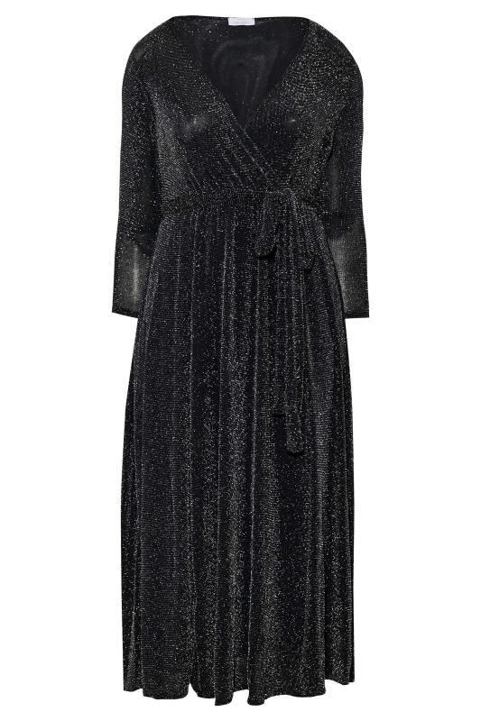 YOURS LONDON Plus Size Black & Silver Glitter Wrap Dress | Yours Clothing 6