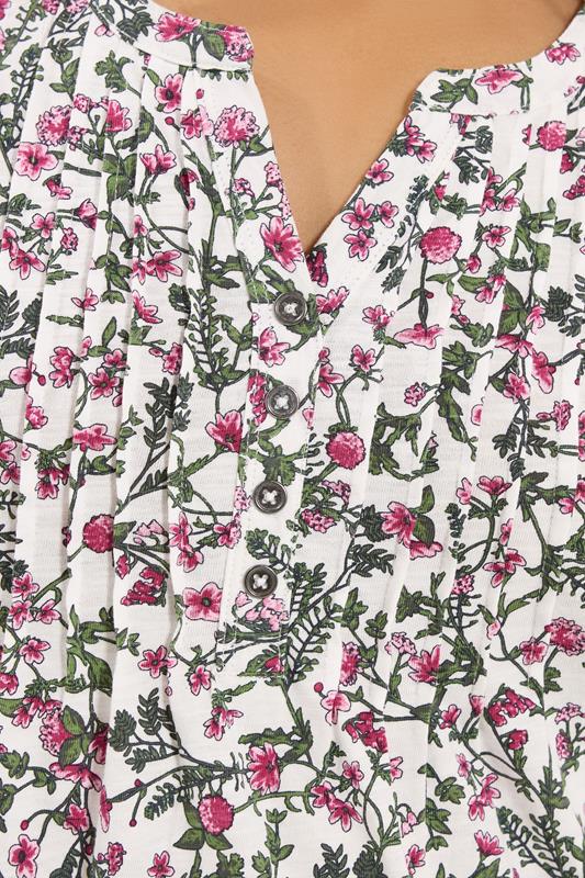 M&Co Petite White & Pink Floral Short Sleeve Cotton Henley Top | M&Co 4