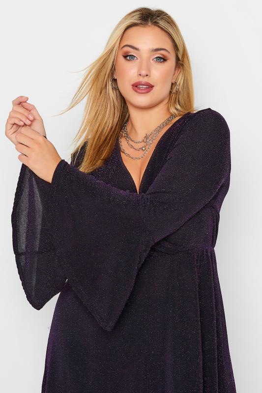 LIMITED COLLECTION Plus Size Purple Glitter Wrap Top | Yours Clothing  4
