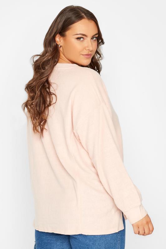 Plus Size Light Pink V-Neck Soft Touch Fleece Sweatshirt | Yours Clothing 3