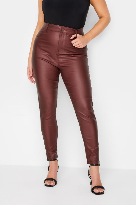 Plus Size Burgundy Red Coated Skinny Stretch AVA Jeans | Yours Clothing 1