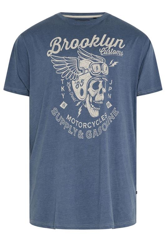 KAM Big & Tall Indigo Blue Brooklyn Motorbike Graphic Print T-Shirt | BadRhino 1