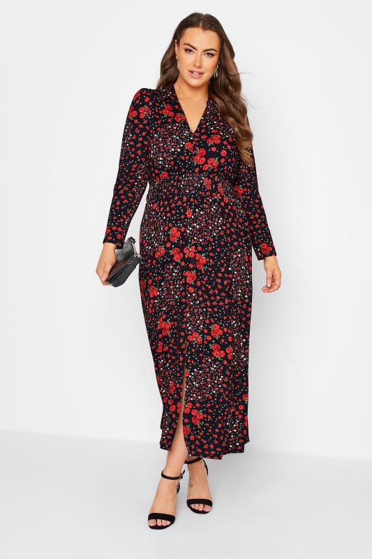 Plus Size  YOURS LONDON Curve Red & Black Floral Maxi Dress
