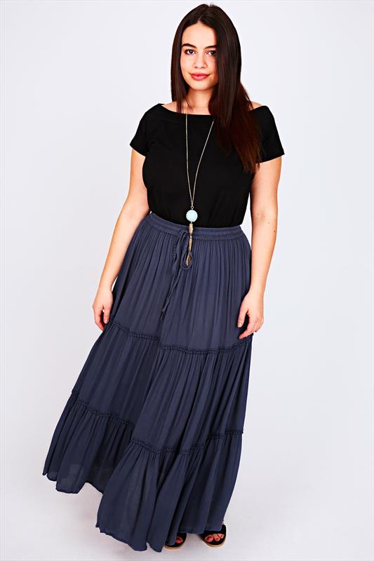 Denim Blue Gypsy Maxi Skirt With Crochet Detail Plus Size 14 to 36 ...