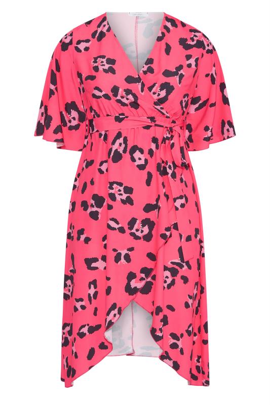 YOURS LONDON Curve Bright Pink Leopard Print Midi Wrap Dress 6