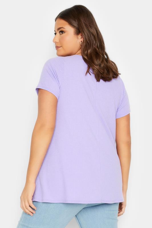 YOURS Curve Plus Size Lavender Purple Ribbed T-Shirt | Yours Clothing  3