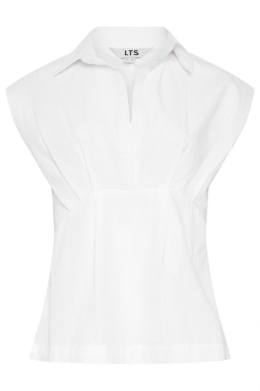 LTS Tall White Open Collar Cotton Pleated Shirt | Long Tall Sally 5