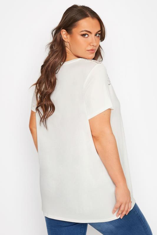 Plus Size White Crochet Neck T-Shirt | Yours Clothing 4