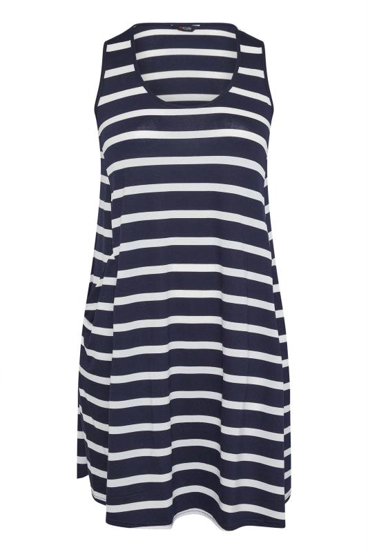 Curve Navy Blue Stripe Sleeveless Drape Pocket Midi Dress | Yours Clothing 6