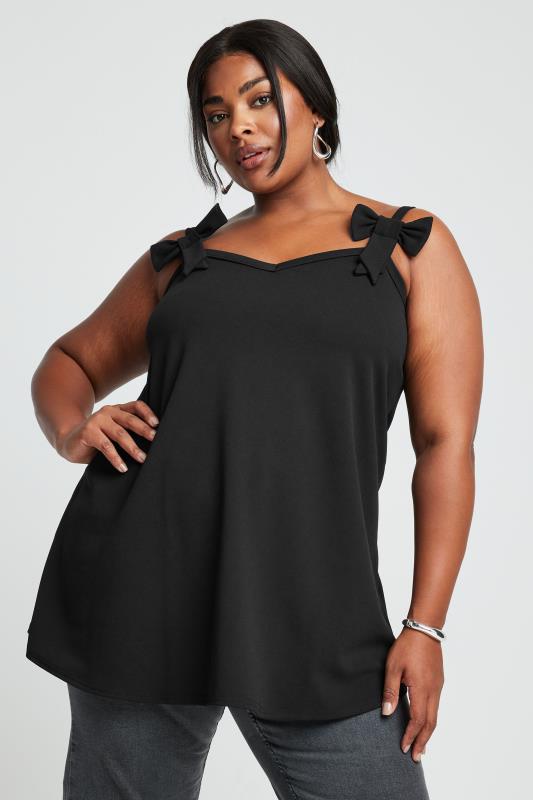 LIMITED COLLECTION Plus Size Black Bow Detail Cami Top | Yours Clothing 1