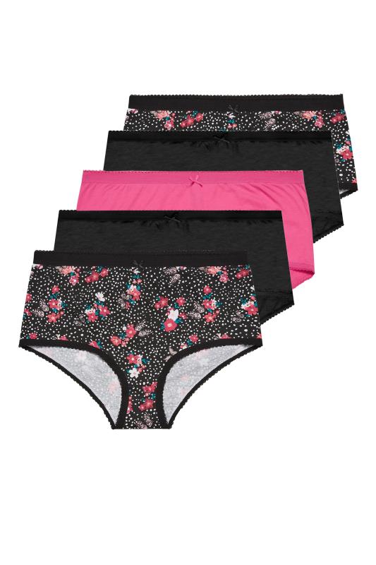 Plus Size 5 PACK Pink & Black Butterfly Floral Print High Waisted Full Briefs | Yours Clothing  7
