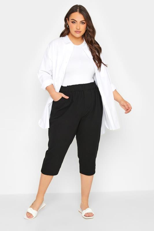 YOURS Plus Size Black Cool Cotton Cropped Joggers | Yours Clothing 4