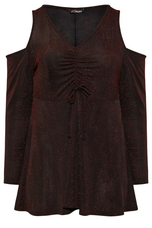 LIMITED COLLECTION Plus Size Black & Red Glitter Cold Shoulder Top | Yours Clothing 6