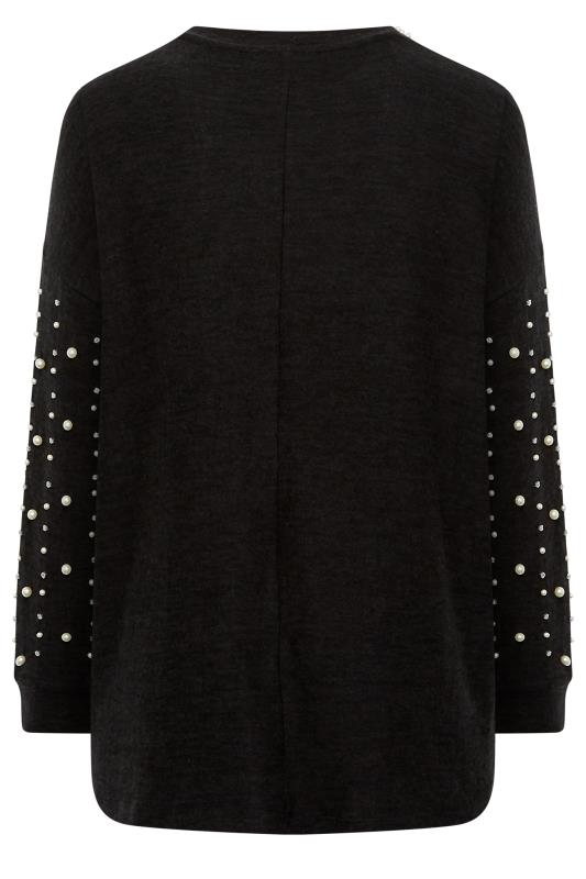 YOURS LUXURY Curve Black Pearl & Sequin Embellished Long Sleeve Soft Touch Jumper | Yours Clothing 9
