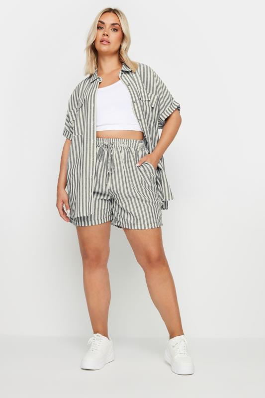 YOURS Plus Size Black Stripe Linen Shorts | Yours Clothing 4