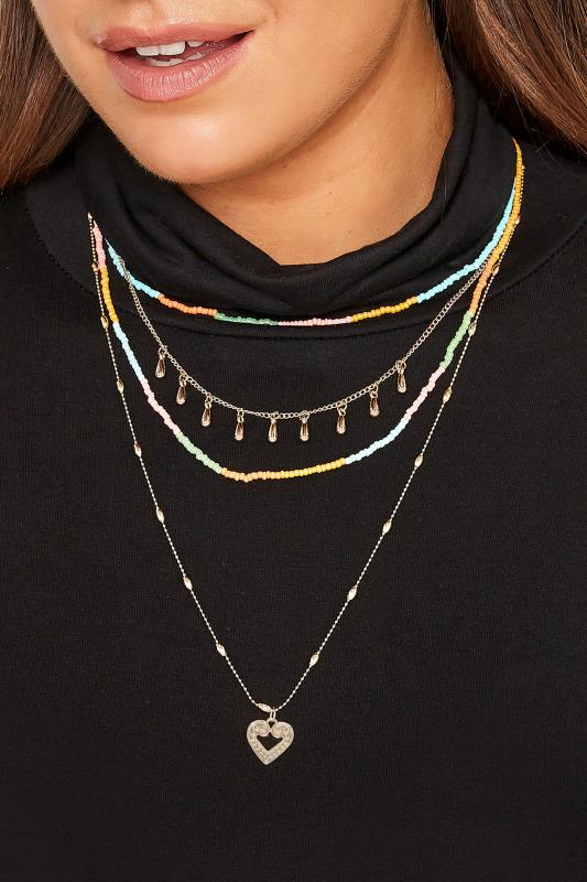 Plus Size  Gold Tone Mixed Stone Multi Layer Necklace