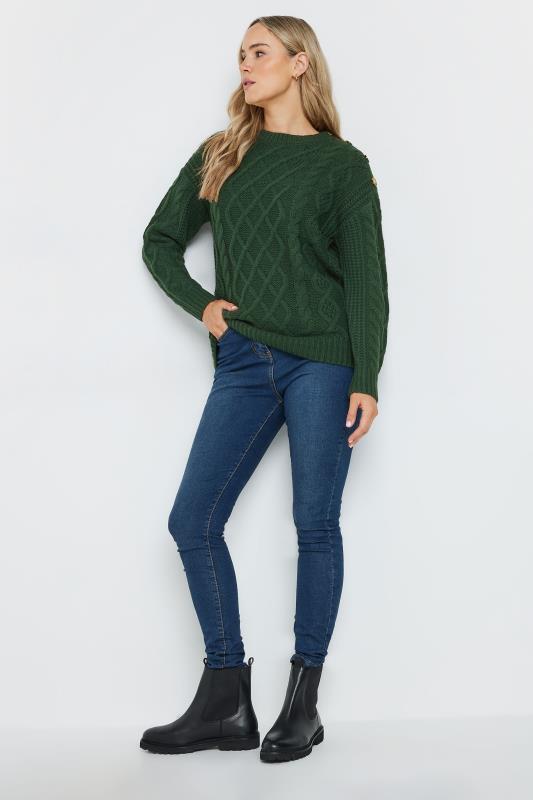 LTS Tall Emerald Green Button Detail Cable Knit Jumper | Long Tall Sally 2