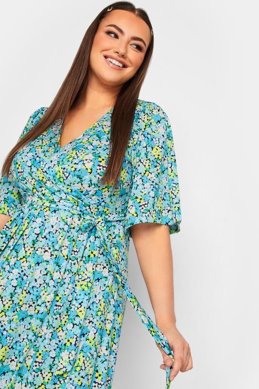 LIMITED COLLECTION Plus Size Blue Floral Print Wrap Midi Dress | Yours Clothing 4