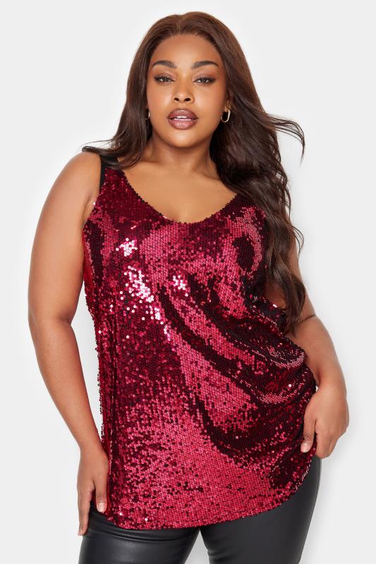  Grande Taille YOURS LONDON Curve Red Sequin Embellished Cami Top