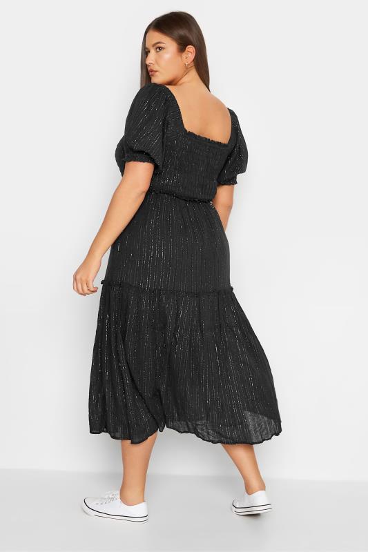 LTS Tall Women's Black Sparkle Shirred Midi Dress | Long Tall Sally 3