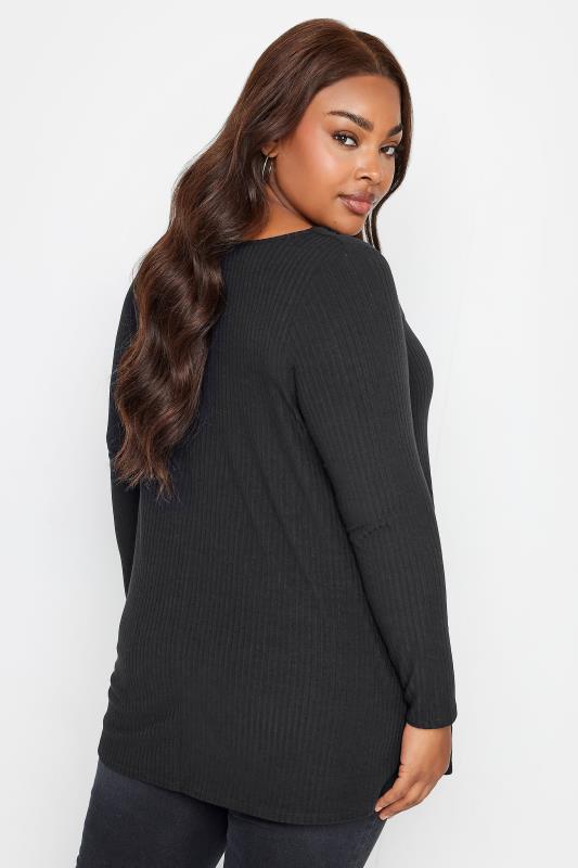 YOURS Curve Black Twist Front Ribbed Swing Top | Yours Clothing