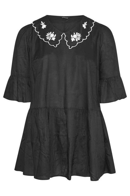 LIMITED COLLECTION Black Embroidered Collar Peplum Blouse_F.jpg