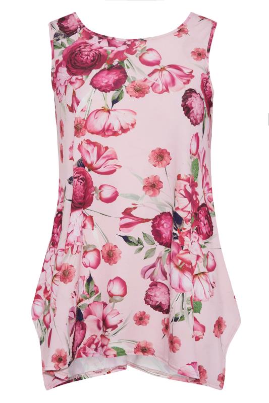 YOURS LONDON Plus Size Pink Floral Hanky Hem Top | Yours Clothing  6