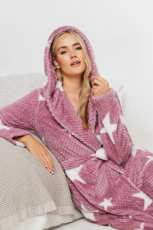 LTS Tall Pink Star Print Waffle Maxi Dressing Gown | Long Tall Sally 1