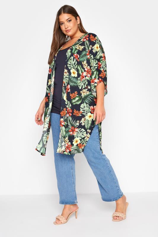 Green Tropical Longline Kimono | Yours Clothing 1
