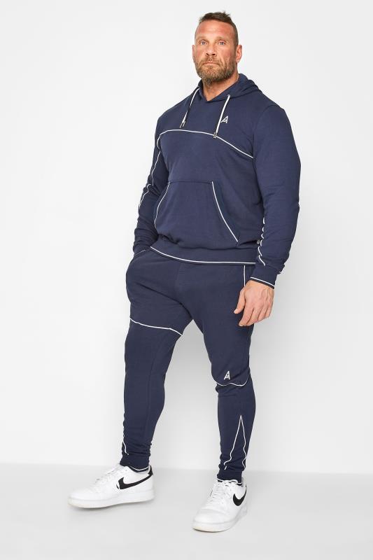 STUDIO A Big & Tall Navy Blue Contrast Piped Joggers | BadRhino 2