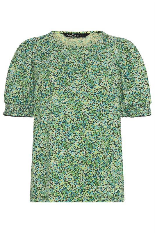 M&Co Green Ditsy Floral Puff Sleeve Top | M&Co 5