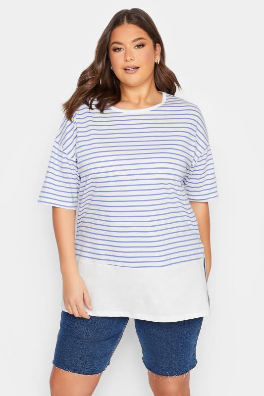 YOURS Plus Size White Stripe Drop Sleeve Top | Yours Clothing 1