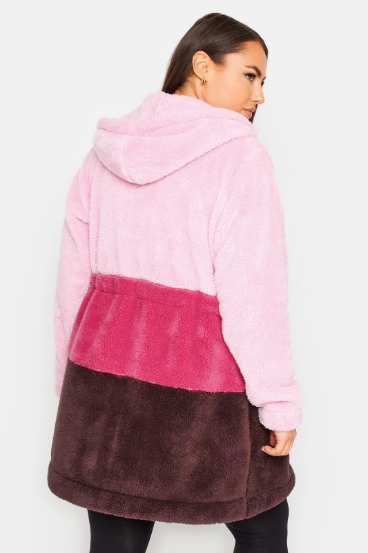 YOURS Plus Size Pink Longline Fleece Zip Hoodie | Yours Clothing 3