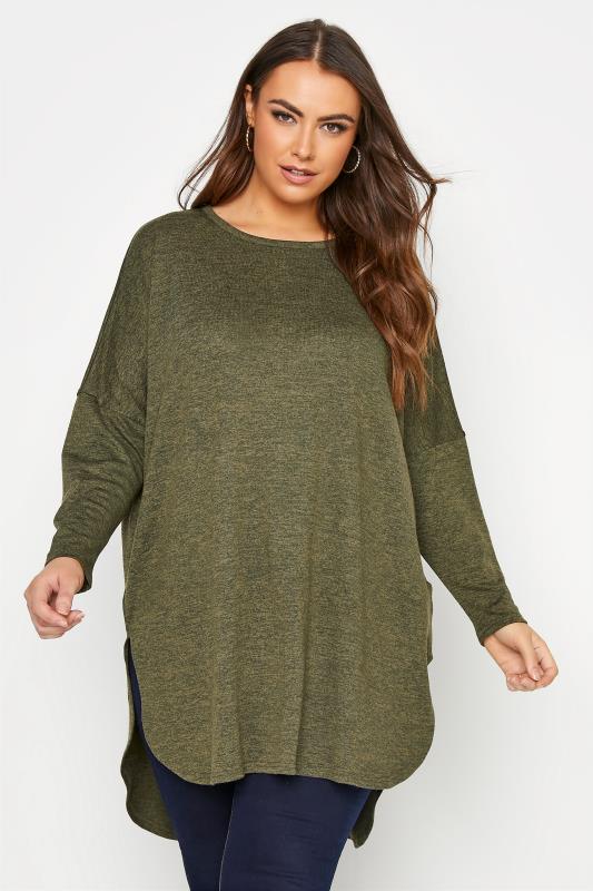 Plus Size  Green Dip Back Knitted Jumper