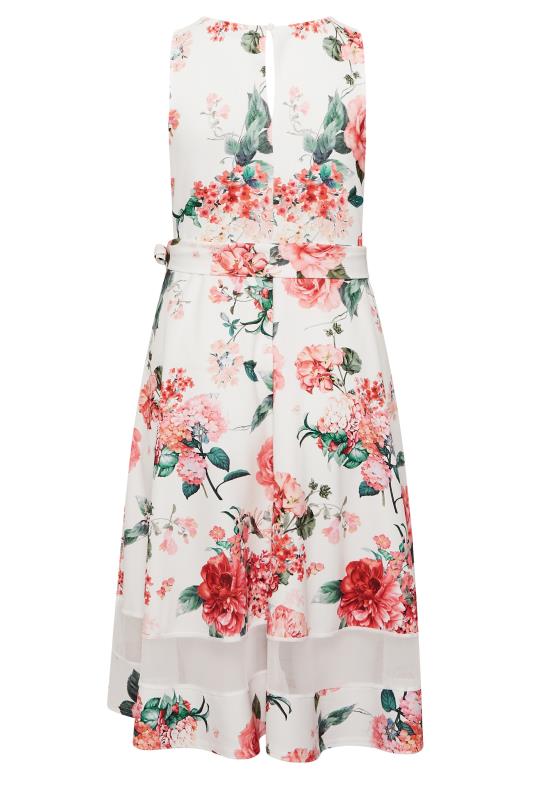 YOURS LONDON Curve Plus Size White & Pink Mesh Floral Skater Dress | Yours Clothing  7