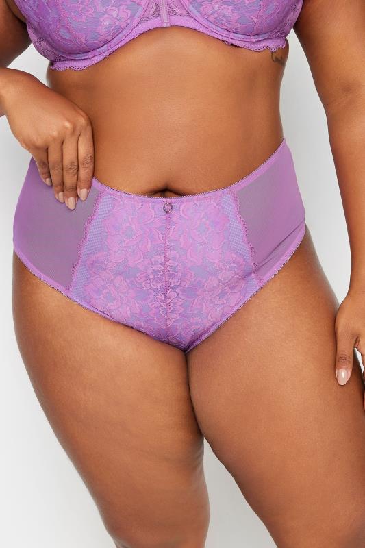  Grande Taille YOURS Curve Lilac Purple Lace High Waisted Full Briefs