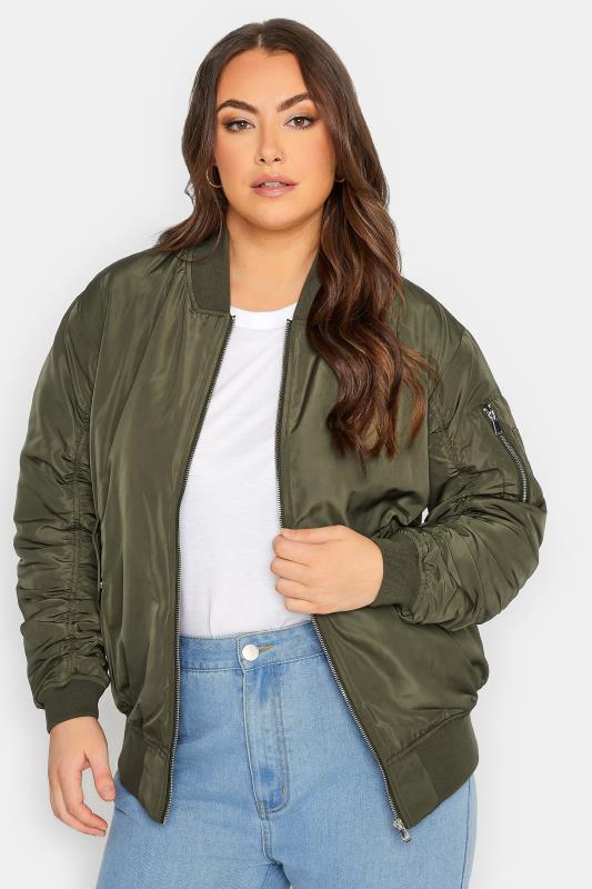  Grande Taille YOURS Curve Khaki Green Bomber Jacket