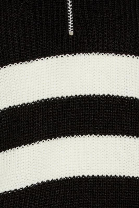 YOURS PETITE Plus Size Black & White Stripe Zip Collar Jumper | Yours Clothing 3