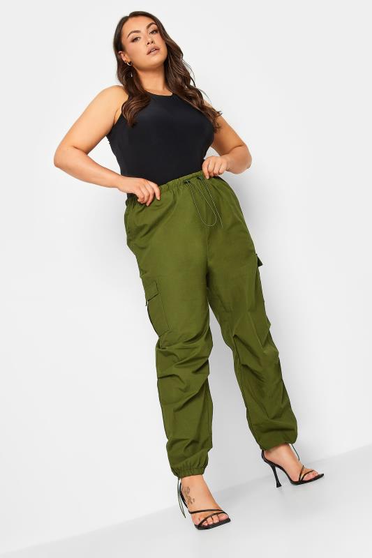 YOURS Curve Plus Size Stone Brown Cargo Parachute Trousers, 50% OFF