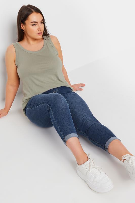 YOURS Plus Size Mid Wash Blue Turn Up Cropped GRACE Jeggings | Yours Clothing 4