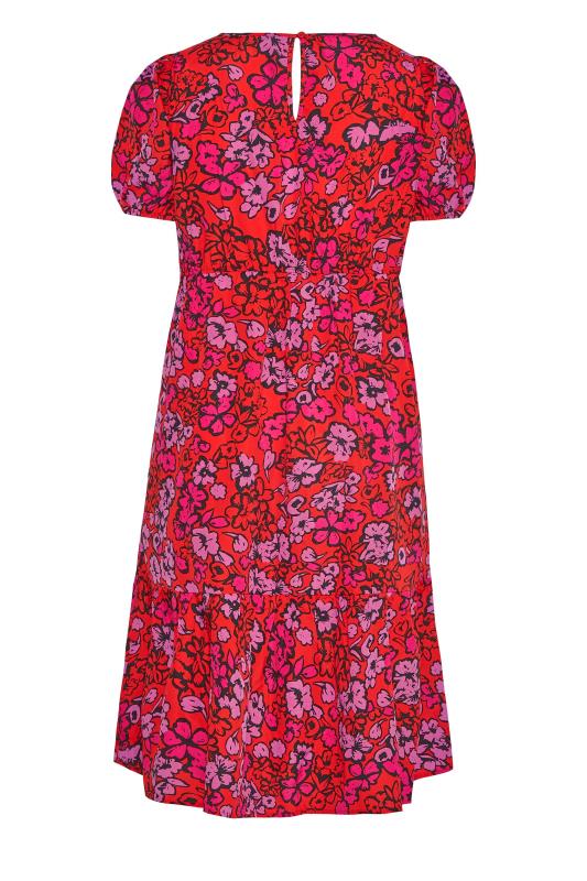 Curve Red Floral Print Smock Midaxi Dress 7