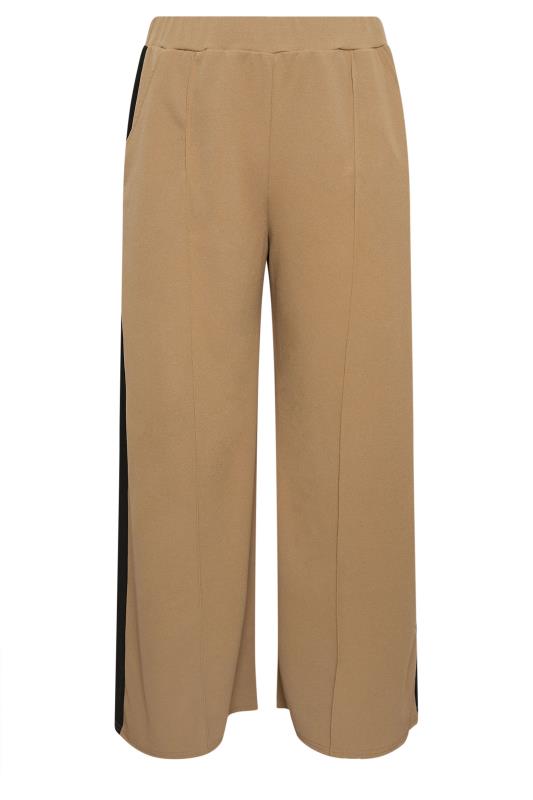 YOURS Plus Size Beige Brown Side Stripe Wide Leg Trousers | Yours Clothing 5