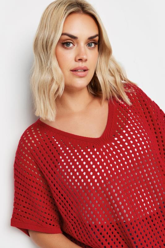 YOURS Plus Size Red Crochet Short Sleeve Top | Yours Clothing 4