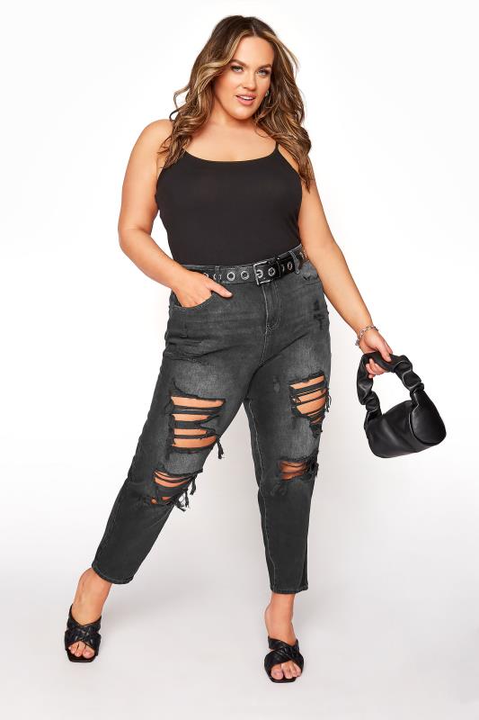 YOURS FOR GOOD Curve Black Extreme Distressed MOM Jeans_B.jpg