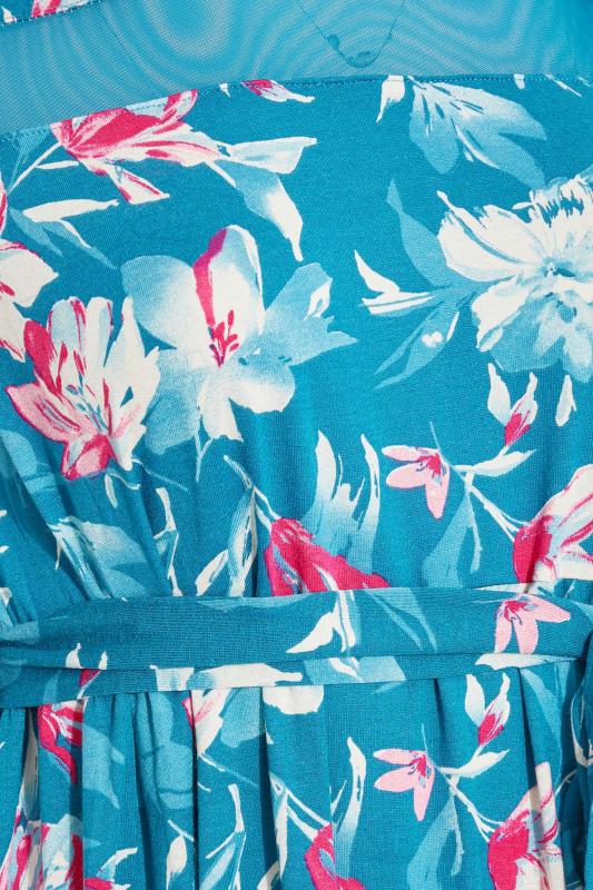 Plus Size Blue Floral Print Mesh Panel Skater Dress | Yours Clothing  5