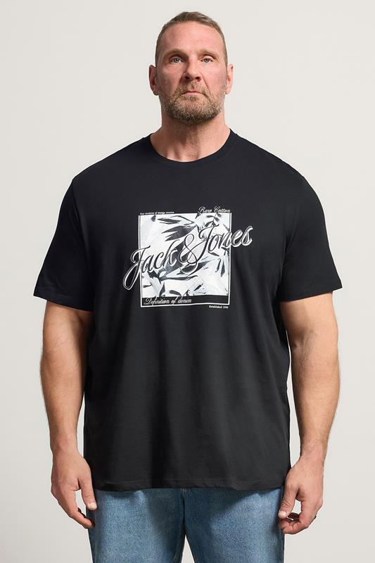 JACK & JONES Big & Tall Black Shape Print T-Shirt | BadRhino 1